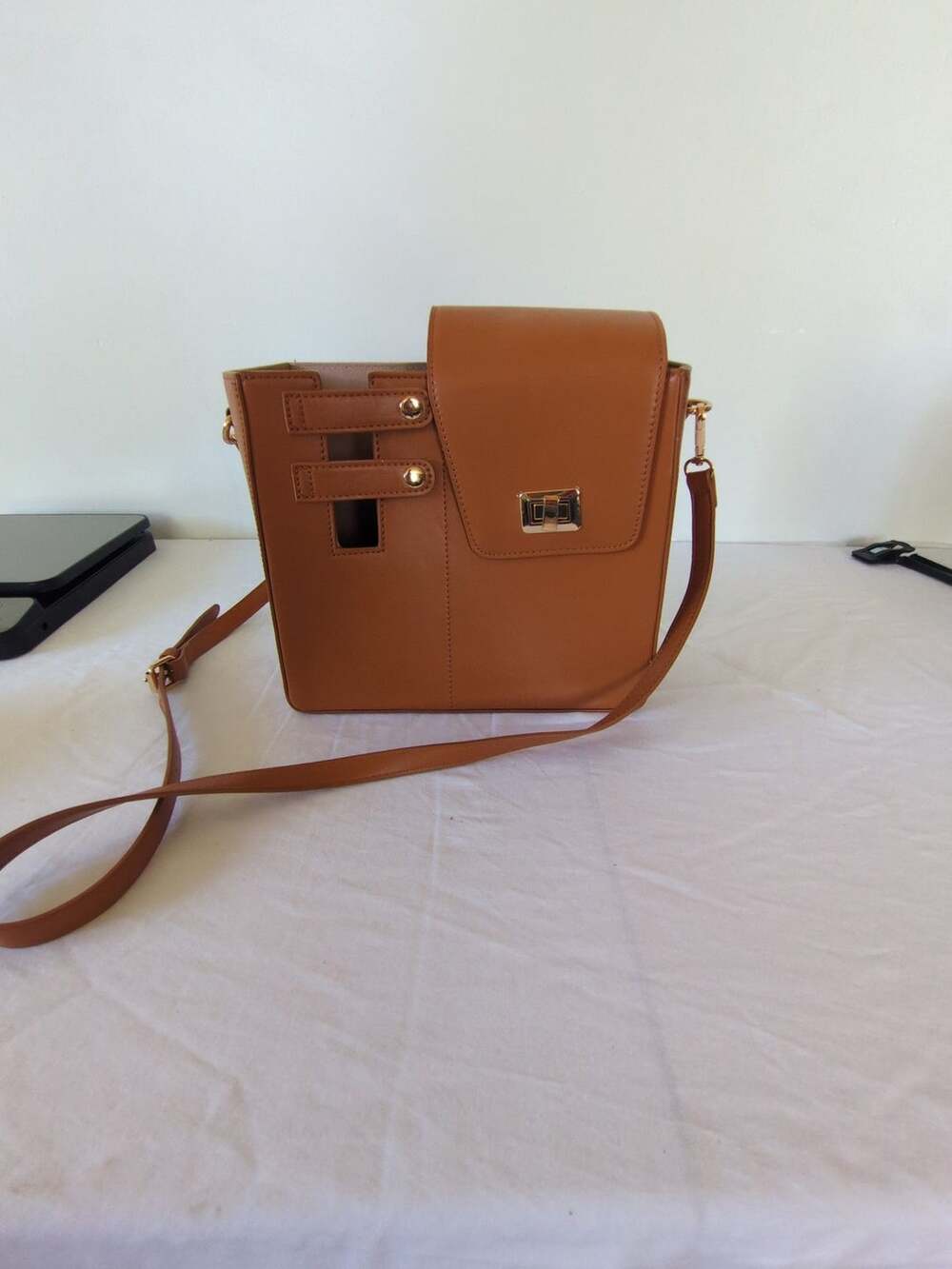 Unbranded Brown Faux Leather Crossbody Water Bottle Holder and Storage Bag